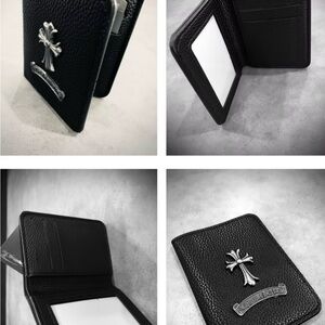 Chrome Hearts Black Leather Card Holder with Cross Emblem - Men Accessories